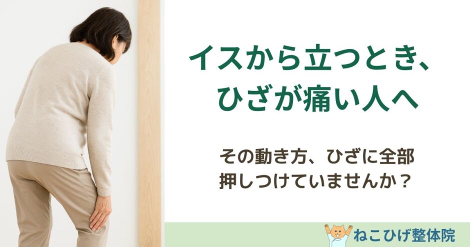 イスから立つときのひざの痛みとNG動作を解説する島原のねこひげ整体院ブログ用画像