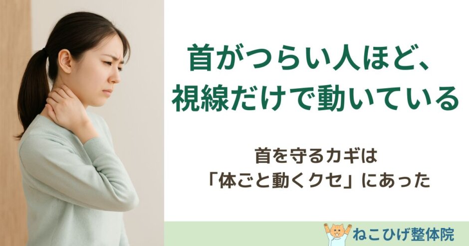 首がつらい人ほど視線だけで動いている理由を解説する島原のねこひげ整体院ブログ用画像