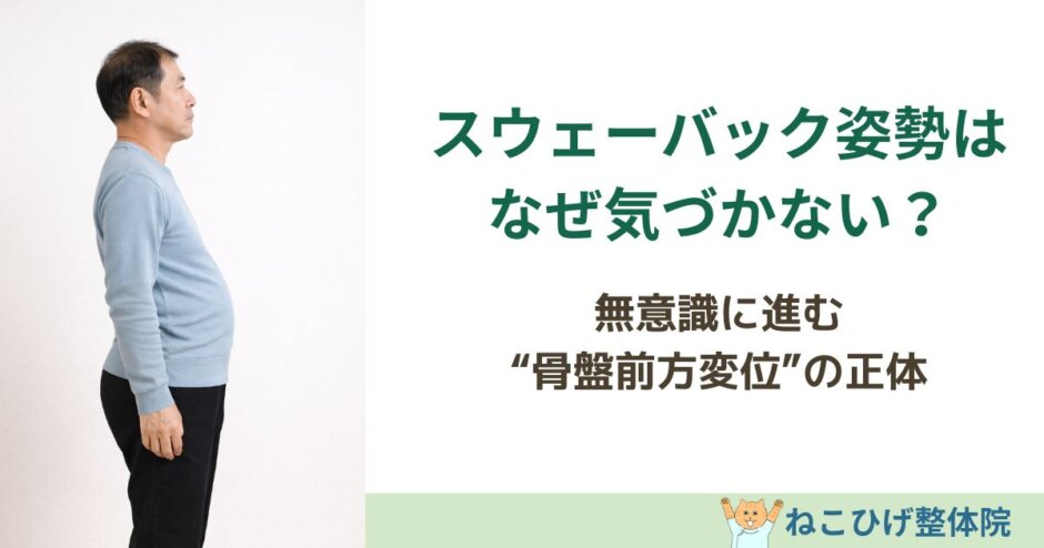 なぜ「スウェーバック姿勢」は気づかないうちに進むのかを解説する島原 整体 ねこひげ整体院のブログ用画像