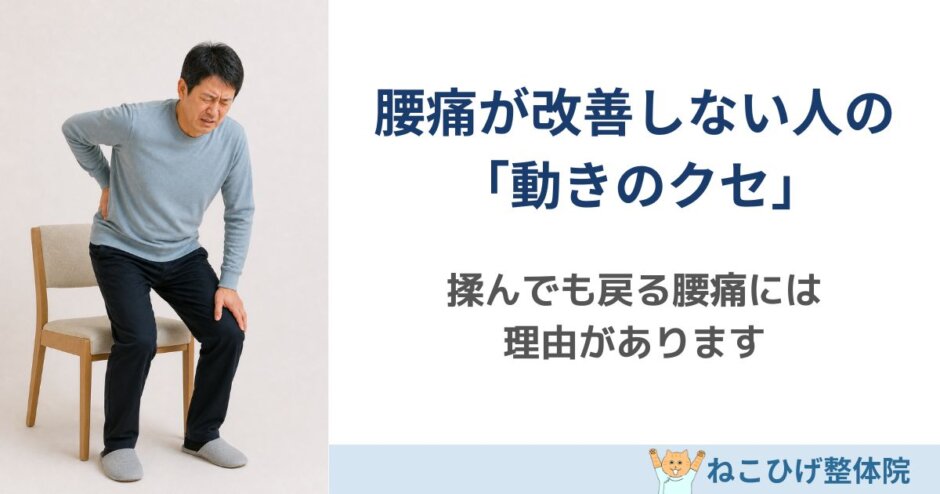腰痛がなかなか改善しない人に多い動きのクセについて解説する島原市の整体ねこひげ整体院の記事